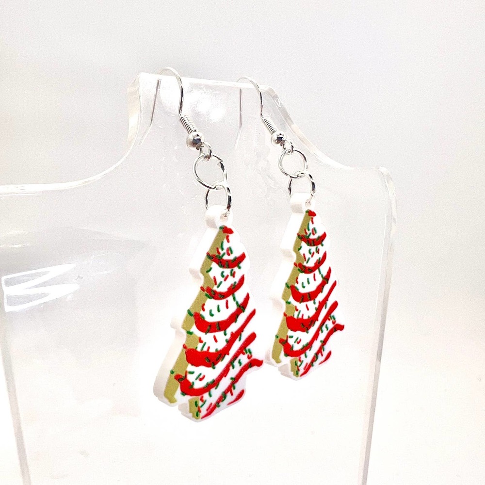 Lil Debbie Tree Cake Earrings - Christmas Earrings - Xmas Earrings - Snack Earri - Picture 5 of 8